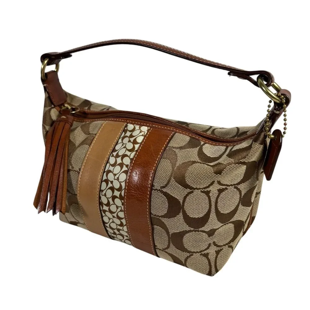 Vintage COACH Authentic Signature C Mini Brown Hobo Bag w/Tassel & Zip Closure